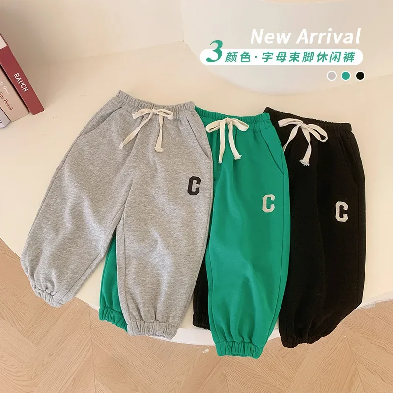

2023 Spring Children's Pants Children's Korean-Style Letter Sports Pants Children's All-Matching Drawstring Casual Pants Fashion
