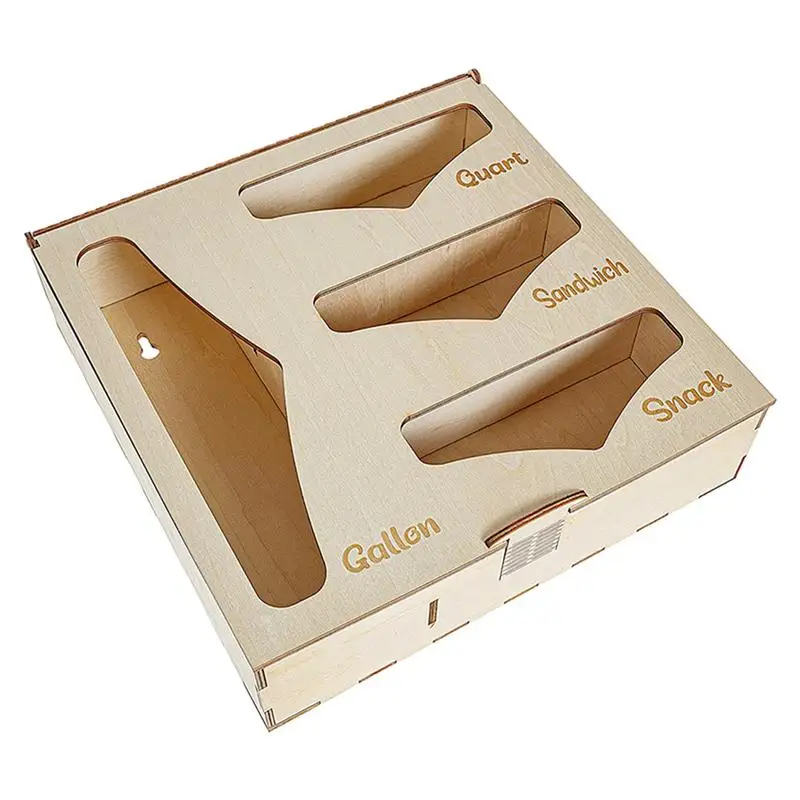 

4 Slot Wooden Bag Storage Organizer Food Storage Bags Baggie Holders Dispenser Foil Organizer For Kitchen Drawer