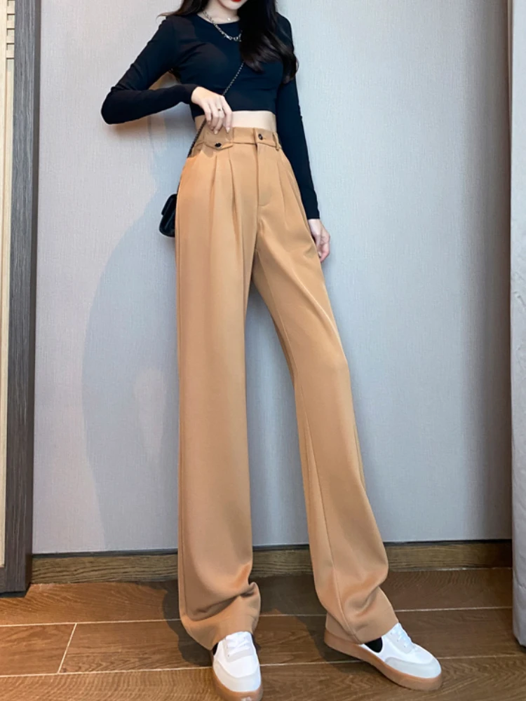 2023 Spring Autumn Pleated Women Wide Leg Pants Casual High Waist Woman  Suits Pants Office Ladies Straight Long Trousers Loose