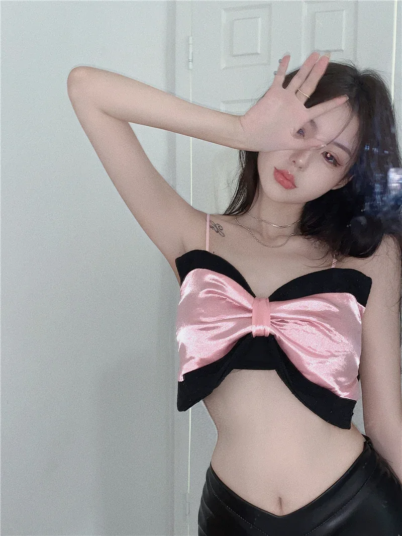 

Женский укороченный топ с открытой спиной, пикантная туника с бантом и открытой спиной, в Корейском стиле, на лето, 2023