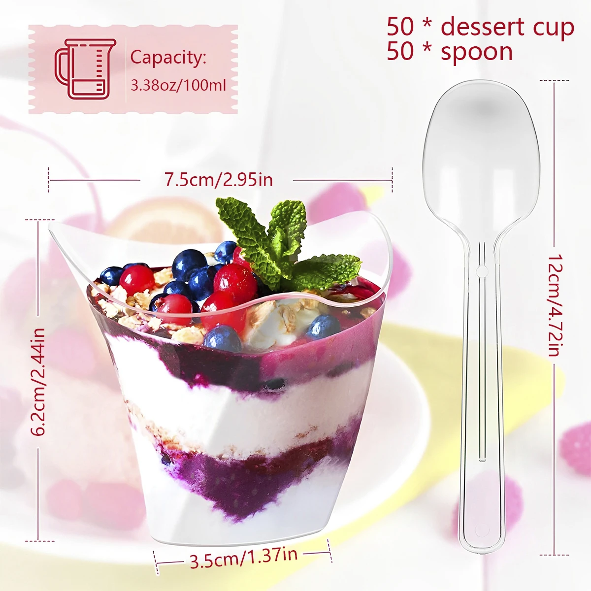 Reusable Transparent Plastic Dessert Cups with Spoons