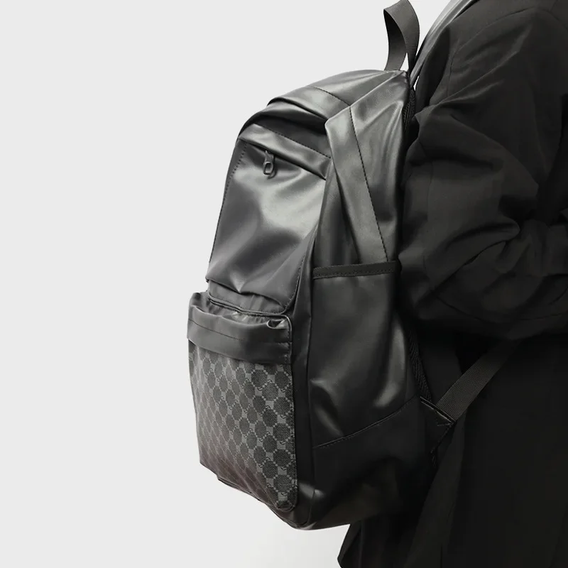 Fashionable Men's Double Shoulder Backpack for Travel and Business with Large Capacity and Plaid Design