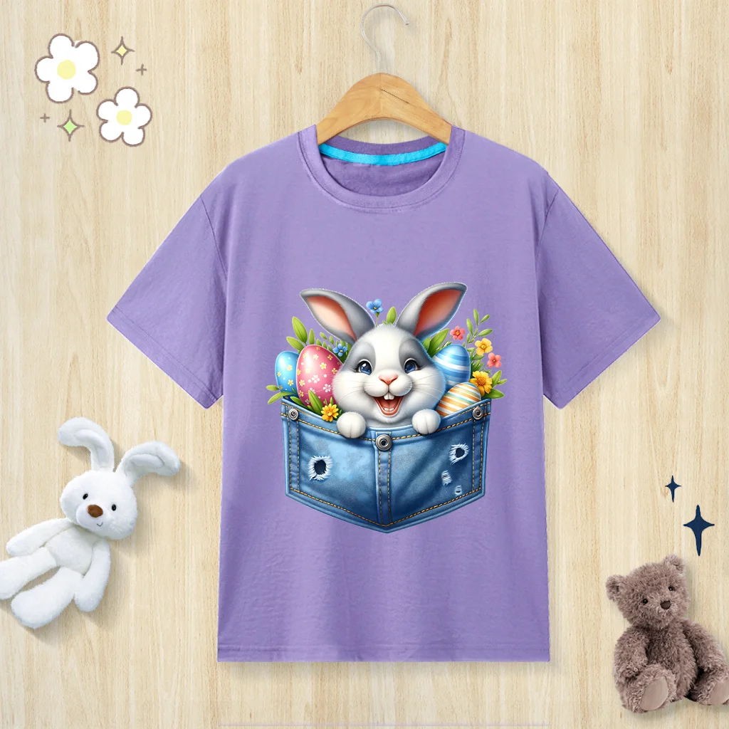 Children’s Pure Cotton T-shirt Happy Easter Bunny Egg Print T-shirt  O-neck Short Sleeve Kids Clothes Boys Clothes Girls Clothes 2