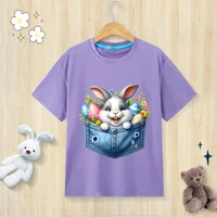 Children’s Pure Cotton T-shirt Happy Easter Bunny Egg Print T-shirt  O-neck Short Sleeve Kids Clothes Boys Clothes Girls Clothes 2