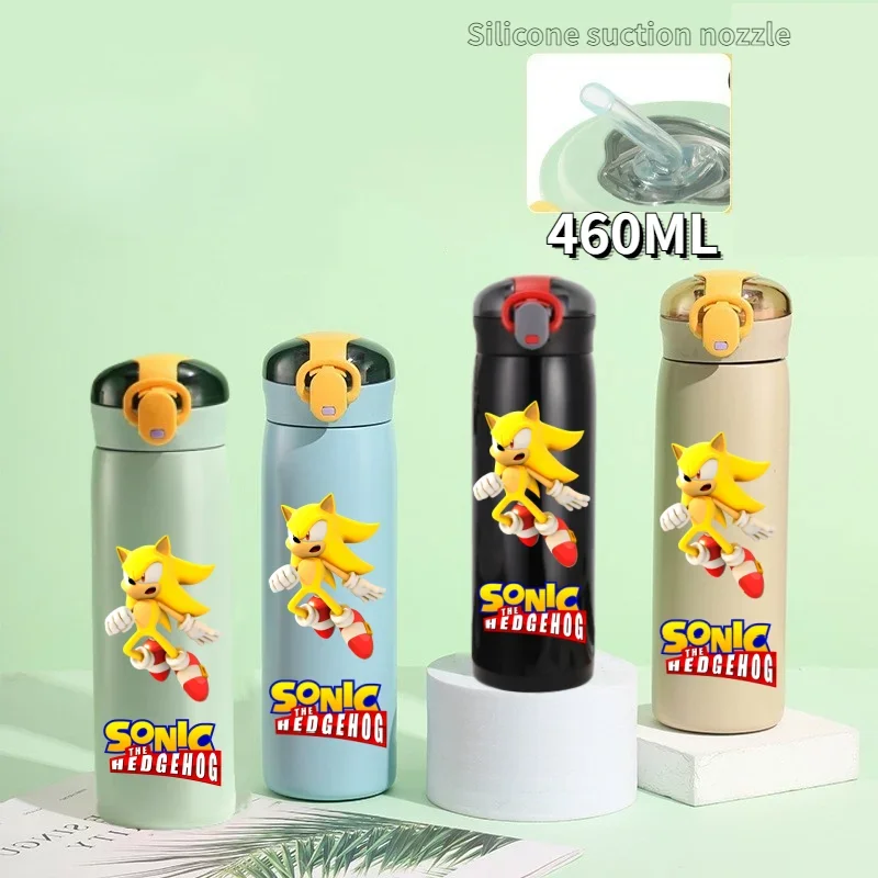 Botella de agua de alta calidad Sonic The Hedgehog para deportes al aire libre, a prueba de fugas, de plástico, para niños de la escuela, 460 ml, regalo de Shadow The Hedgehog