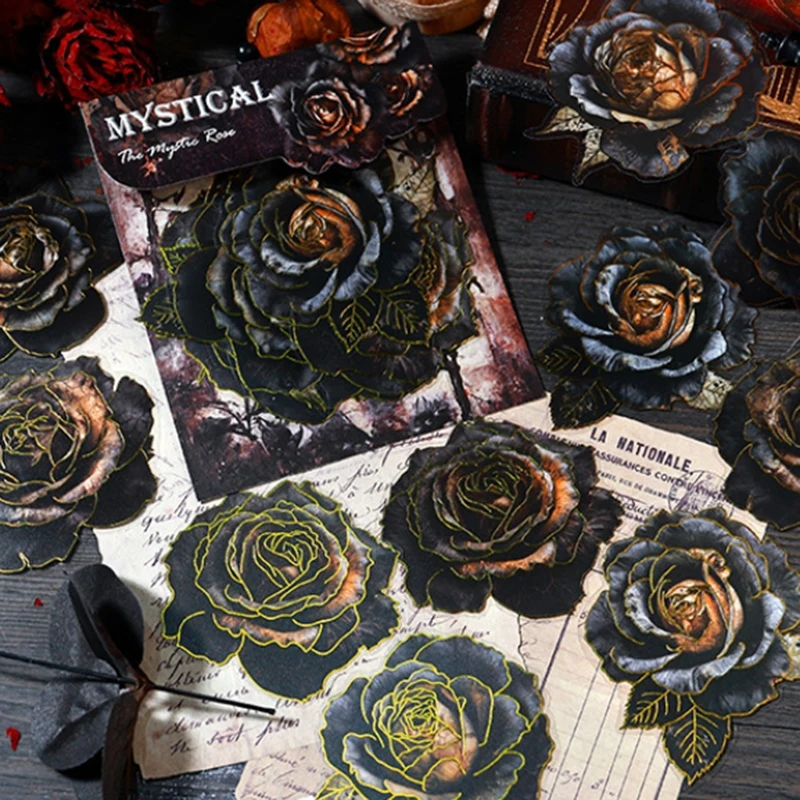 

10 Pcs Big Size Black Rose Waterproof Decorative Stickers