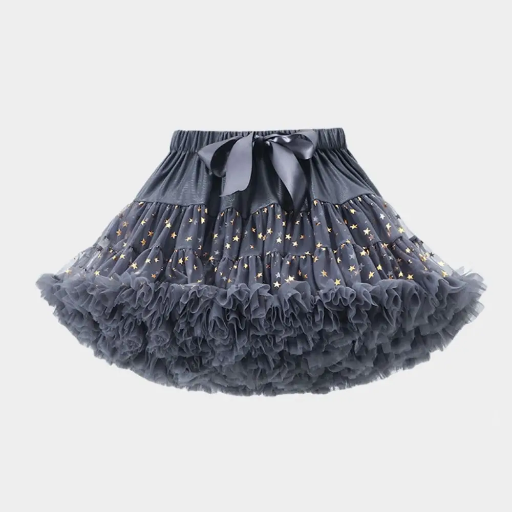 Star Sequins Girls Tutu Skirts Multi-layered Elastic Pleated Tulle Skirts Breathable Fluffy Children Petticoat Party Cosplay