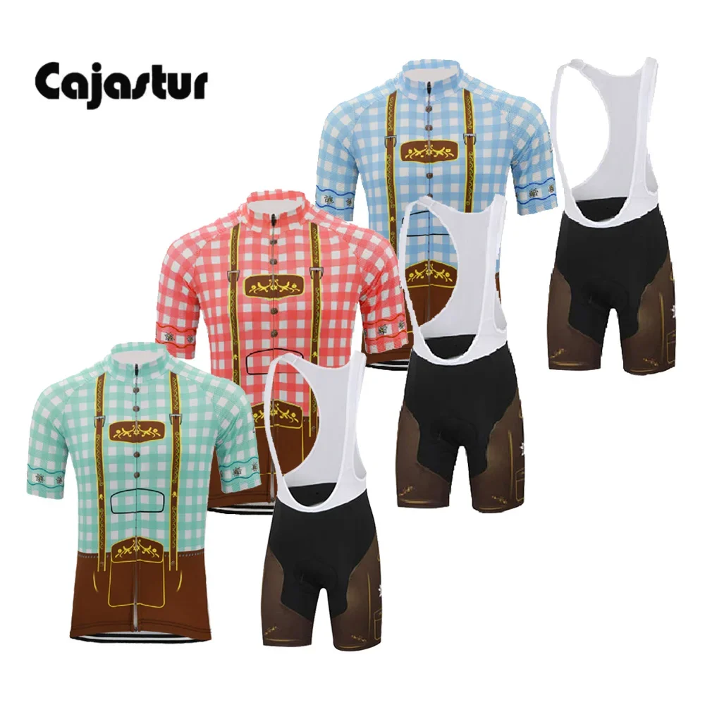 Men Plaid Shirt Cycling Jersey Set Summer Bib Shorts 9D Gel Pad Cycling Tops Mtb Ropa Ciclismo Bike Wear Clothing Short Sleeve