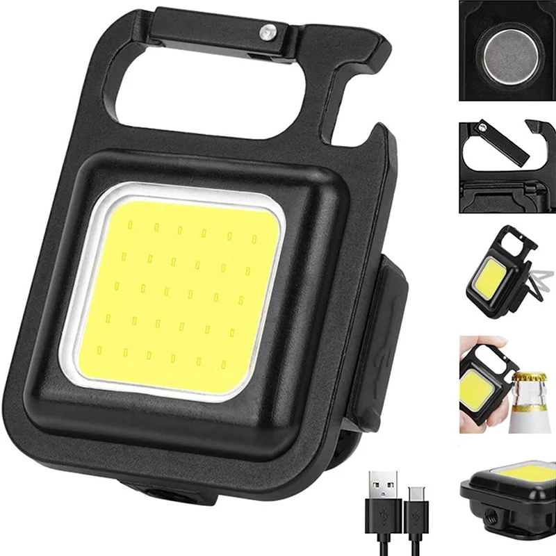 800LM LED Small Rechargeable COB Keychain Flashlights Portable Emergency Lamps Strong Magnetic Repair Work Outdoor Camping Light