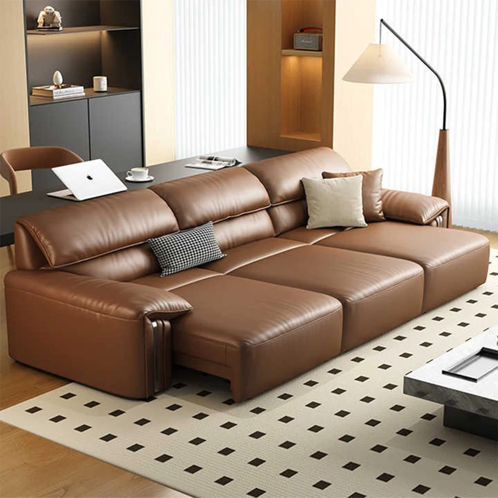 Modern Convertible Genuine Leather Sofa Bed – Multi-functional