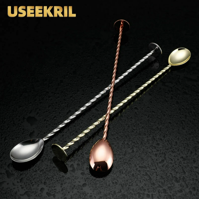 

27cm Stainless Steel Cocktail Bar Spoon Disc Tail Drink Mixer Bar Stirring Mixing