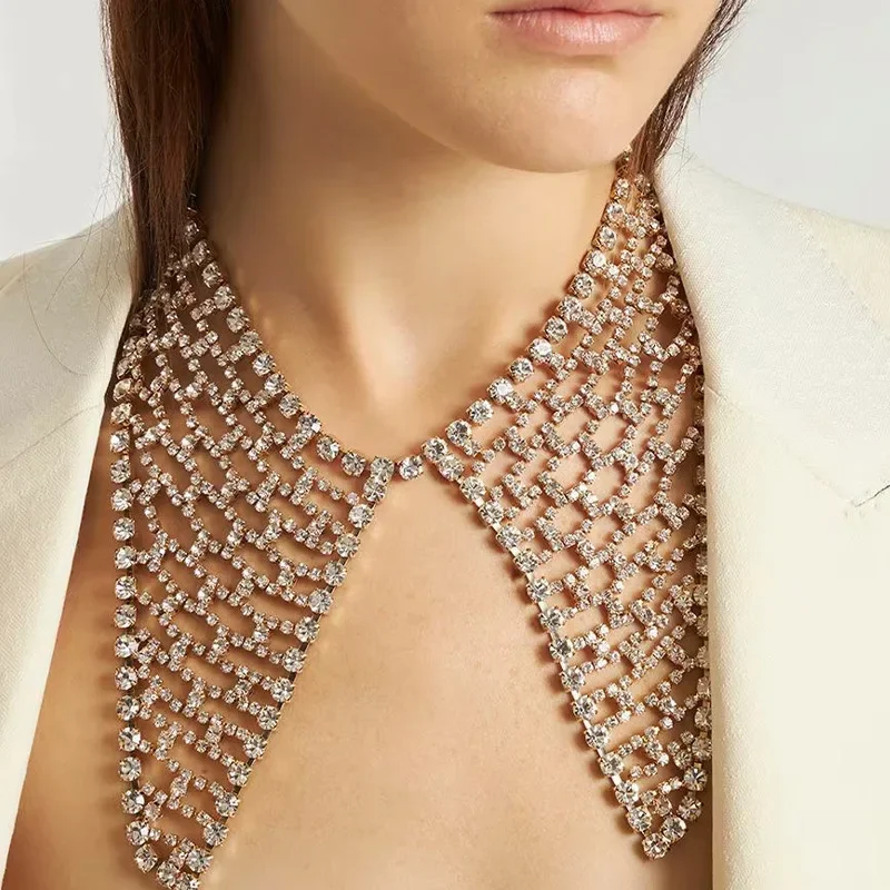 

Full Rhinestone Geometric Drop Pendant Choker Necklace for Women Crystal Multi Row Charm Necklace CollaLadies Party Jewelry