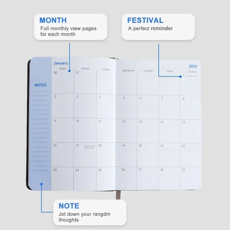 PU Leather Full English Version 18-month Calendar Plan This Schedule This Notebook Notepad