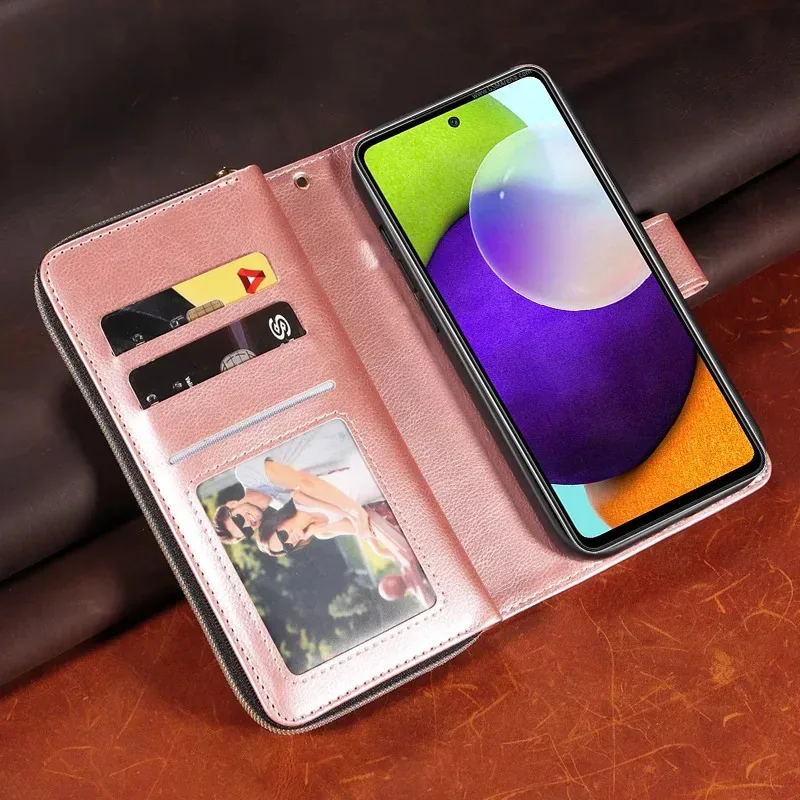 Zipper Wallet Case with 9 Card Slots and Flip Cover