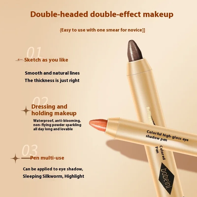 2 in 1 Pearly Eyeshadow Stick Pencil Waterproof Glitter Matte Eyelid Under Crease Makeup Pen