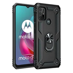 Shockproof Armor Phone Case with Ring Holder and Back Cover for Moto G200 (Black)