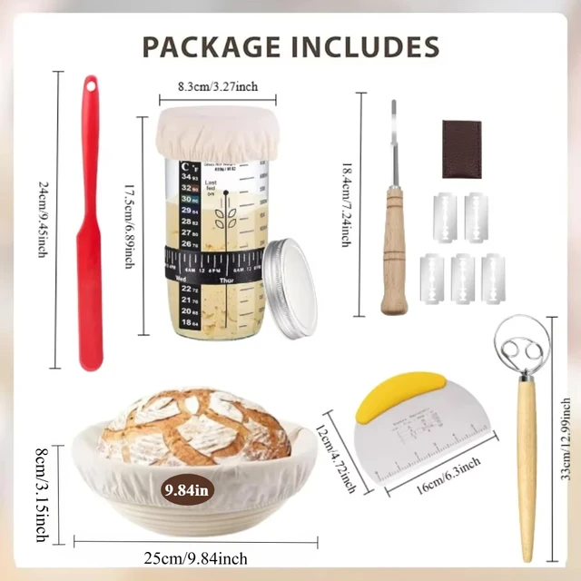 Sourdough Starter Kit Bread Proofing Baskets 24oz Sourdough Starter Jar Date Marked Feeding Band for Baking Enthusiasts Supplies 5