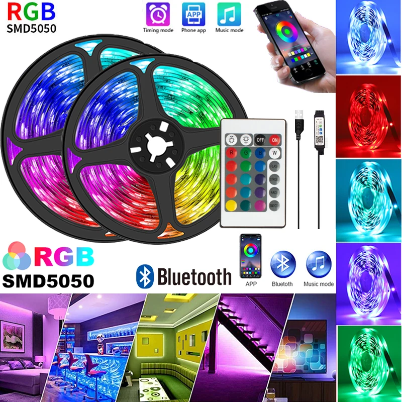 LED Strip Lights RGB APP Control Color Changing Lights with 24 Keys Remote 5050 Mode for Room Decoration Bluetooth TV Background led strip lights rgb app control color changing lights with 24 keys remote 5050 mode for room decoration bluetooth tv background