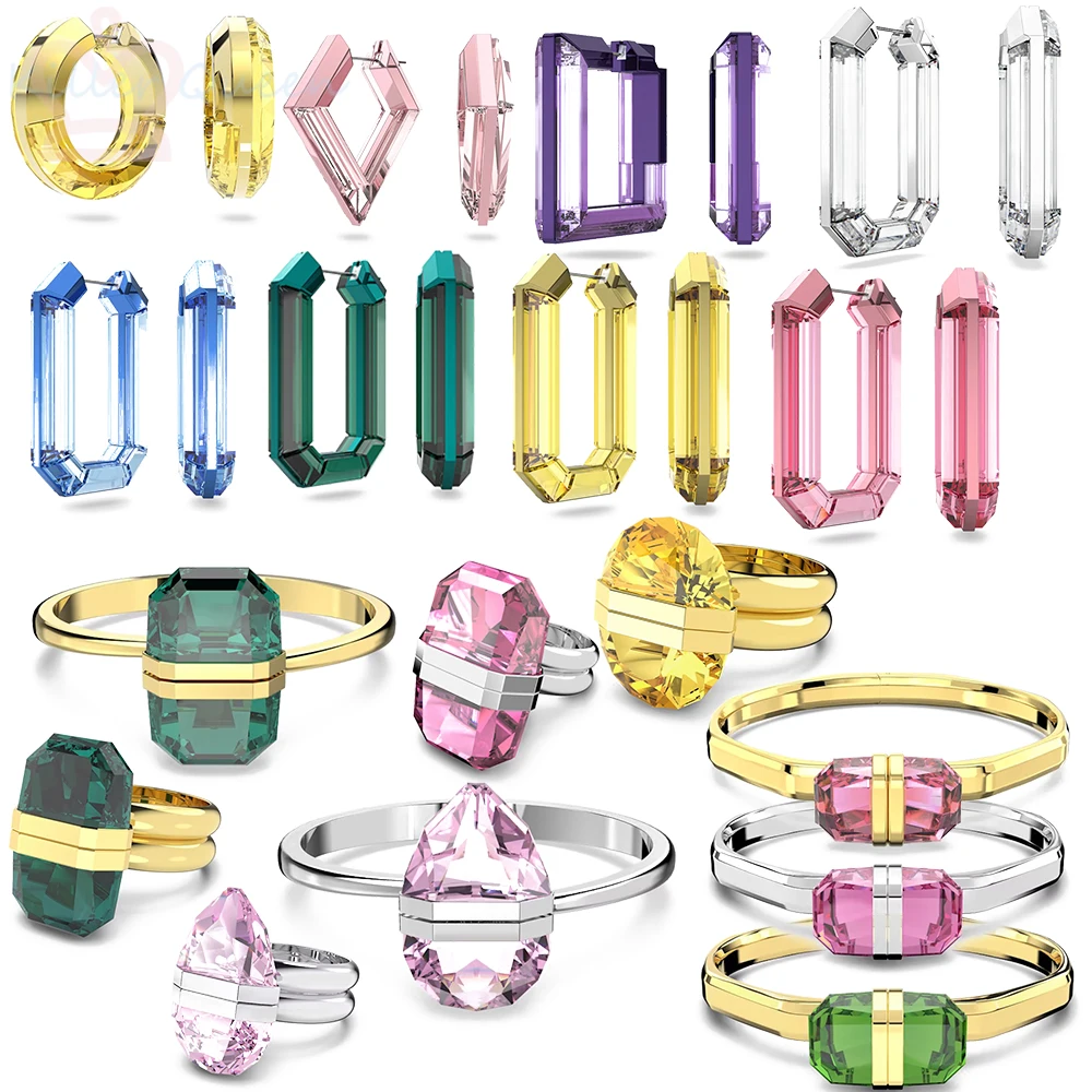 Conjunto de joyería de cristal brillante, pendientes de cristal lucentes, anillos y collares bonitos, accesorios de moda, novedad de 2024