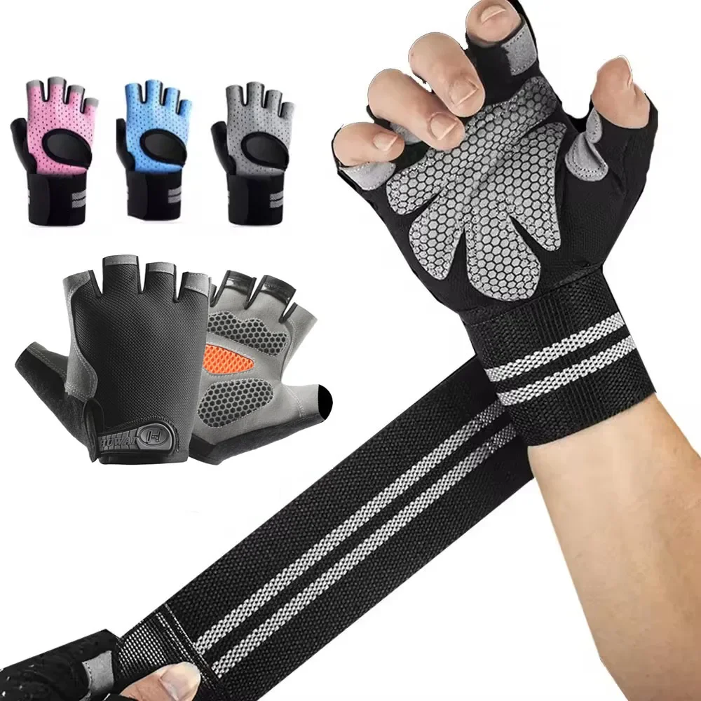 1 paire de gants de Fitness demi-doigt pour hommes et femmes, avec Support d'enveloppe de poignet, équipement d'entraînement Crossfit, équipement de musculation