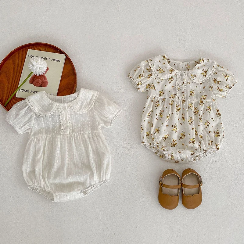 

Summer Sweet Toddler Doll Collar Baby Girls Rompers Short Sleeve Flower Jumpsuit Newborn Kids Baby Girls Rompers