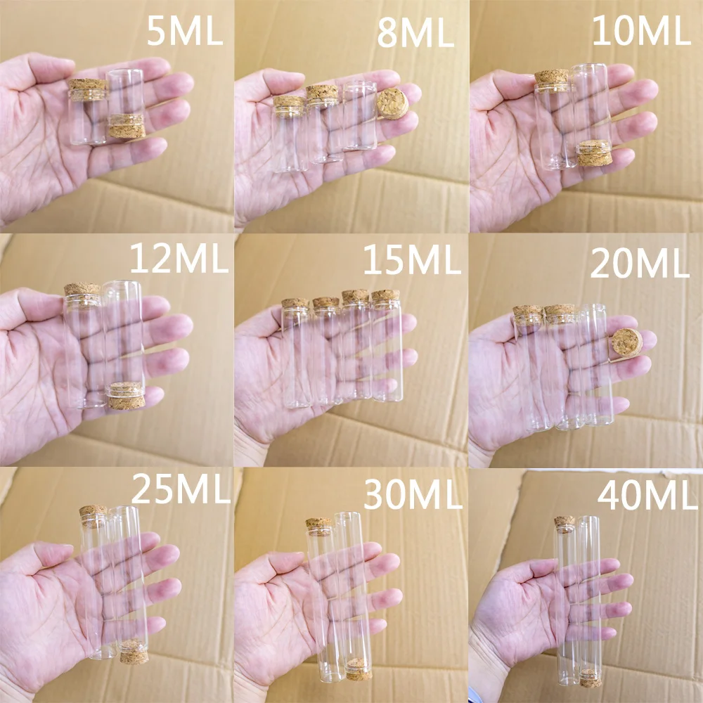 50pcs/Lot Diameter 22mm Dragees Glass Bottle Glass Jars Test Tube Stopper Container Small DIY Crafts Tiny Bottles 5ml to 40ml