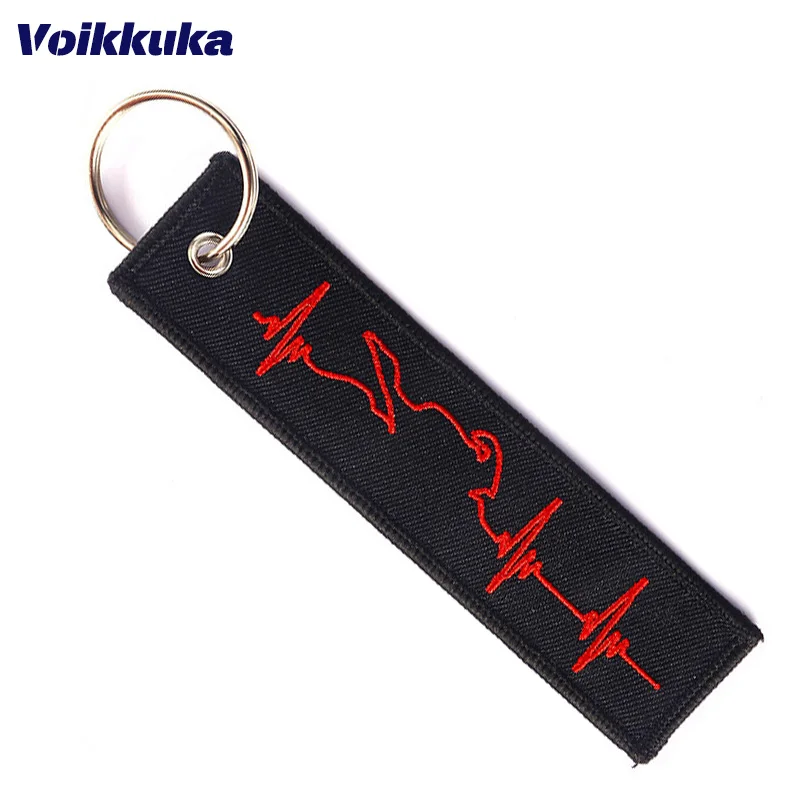 Herzschlag Muster Motorrad Schlüsselanhänger beidseitig Stickerei