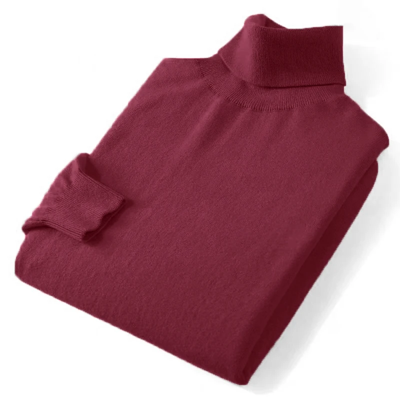New Men's Turtleneck  Sweater Solid Color Knitted Pullover Outdoor Warm Woolen Sweaters Mens Winter Thick Heavyweight Tops