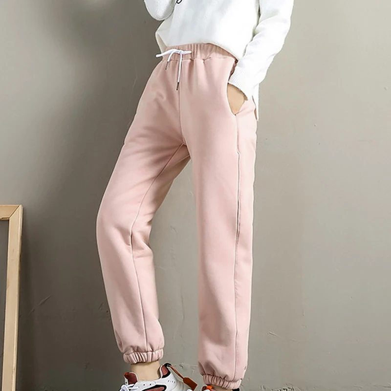 Winter Lambswool Warm Casual Pants Winter Fleece Lined Sweatpants High Waist Stretchy Thick Warm Thermal Pants 4