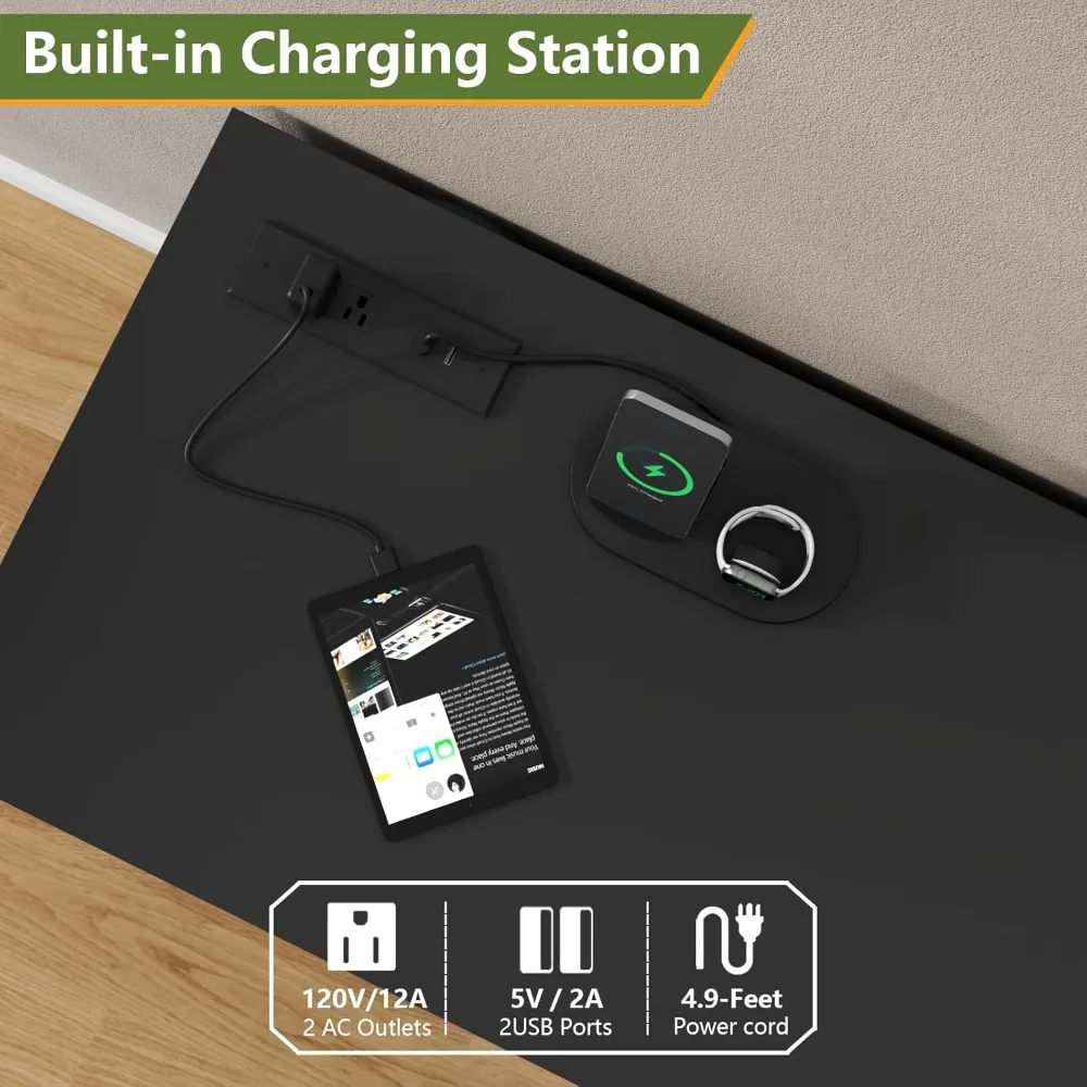 55" Modern Dresser with 6 Drawers, USB Charging, RGB LED Lighting & Open Storage - Black