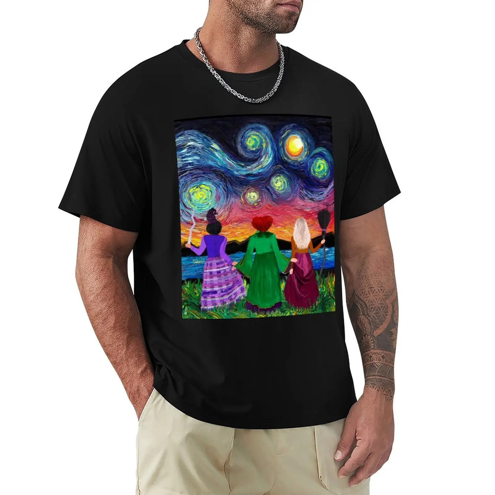 Hocus Pocus Sanderson Sisters In Starry Night Painting T-Shirt Sweat Shirt Magliette Pesanti Magliette Estive Magliette Per Uomo