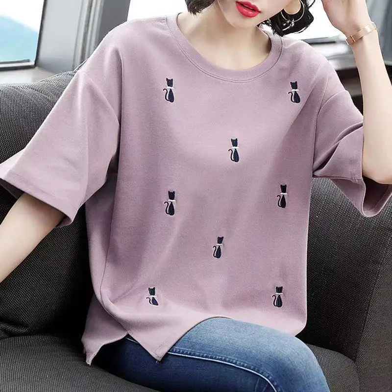 

Women Korean Fashion T-Shirts Summer Short Sleeve Casual Tops Tee 6XL Women's Clothing Loose Oversize T-Shirt J348