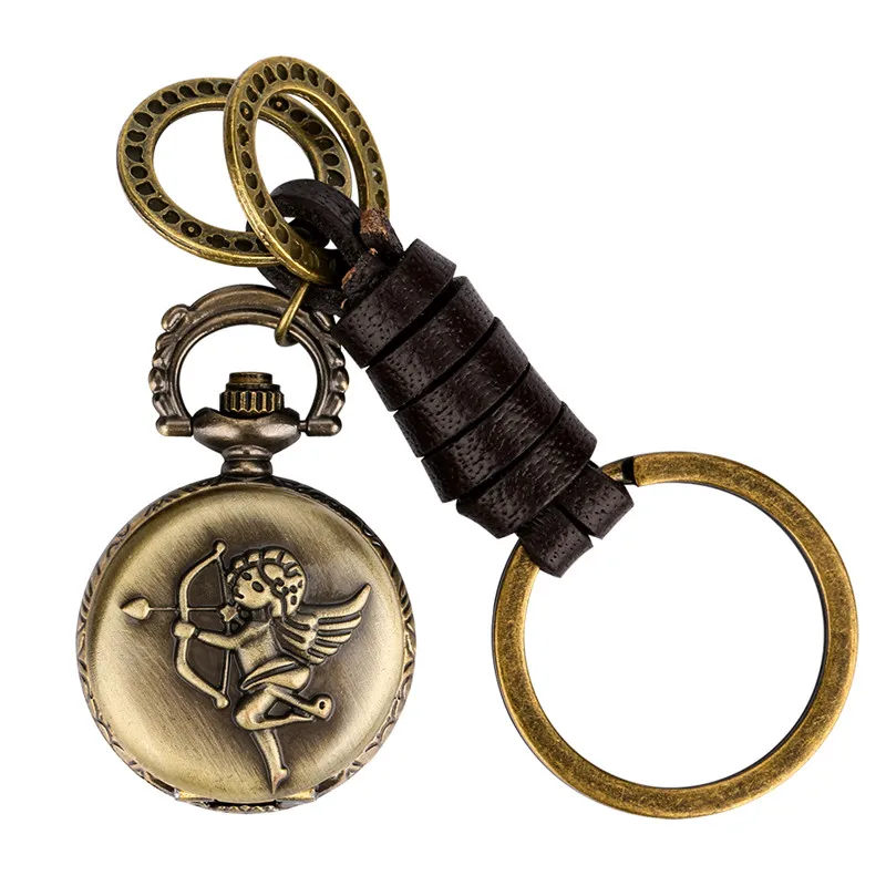 

Vintage Mini Clock Lovely Cartoon Design Full Hunter Quartz Pocket Watch for Men Women with Portable Key Ring Rope Gift To Kid