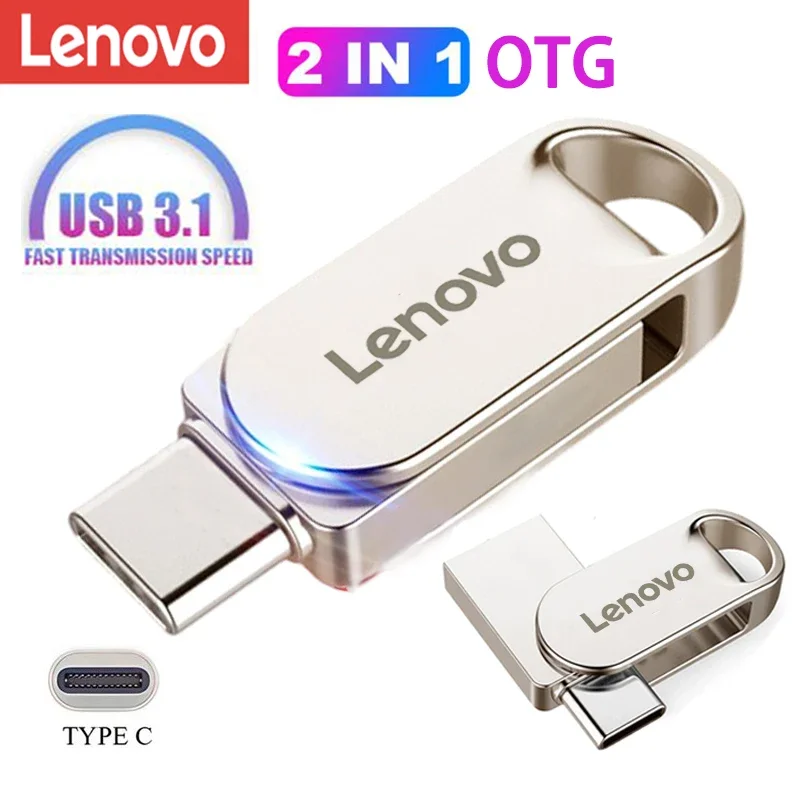 Lenovo Usb 3.0 2 In 1 Otg Metal U Disk Interface Type-C Trasferimento Di File Ad Alta Velocità Portatile Impermeabile Memoria Usb Flash Drive