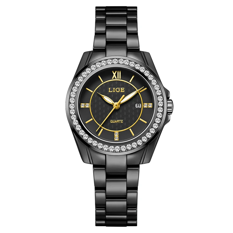 LIGE Elegant Women's Luxury Fashion Wristwatch with Quartz Movement in Stainless Steel