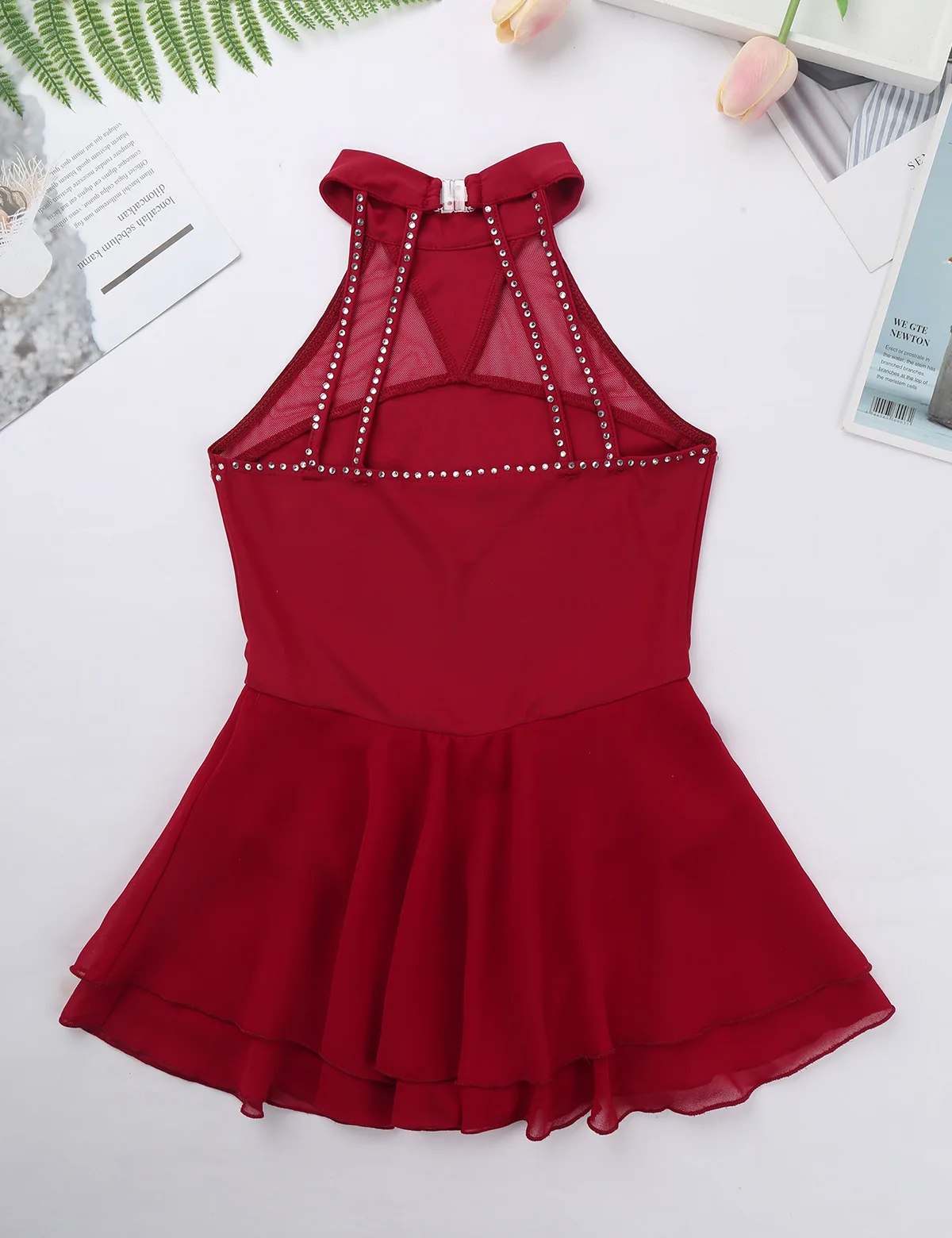 Kids Girls Gymnastics Ballet Leotards Lyrical Dance Costumes Sparkly Rhinestone Mesh Splice Figure Ice Roller Skating Dress girl dance costume children costumes ice skating costume