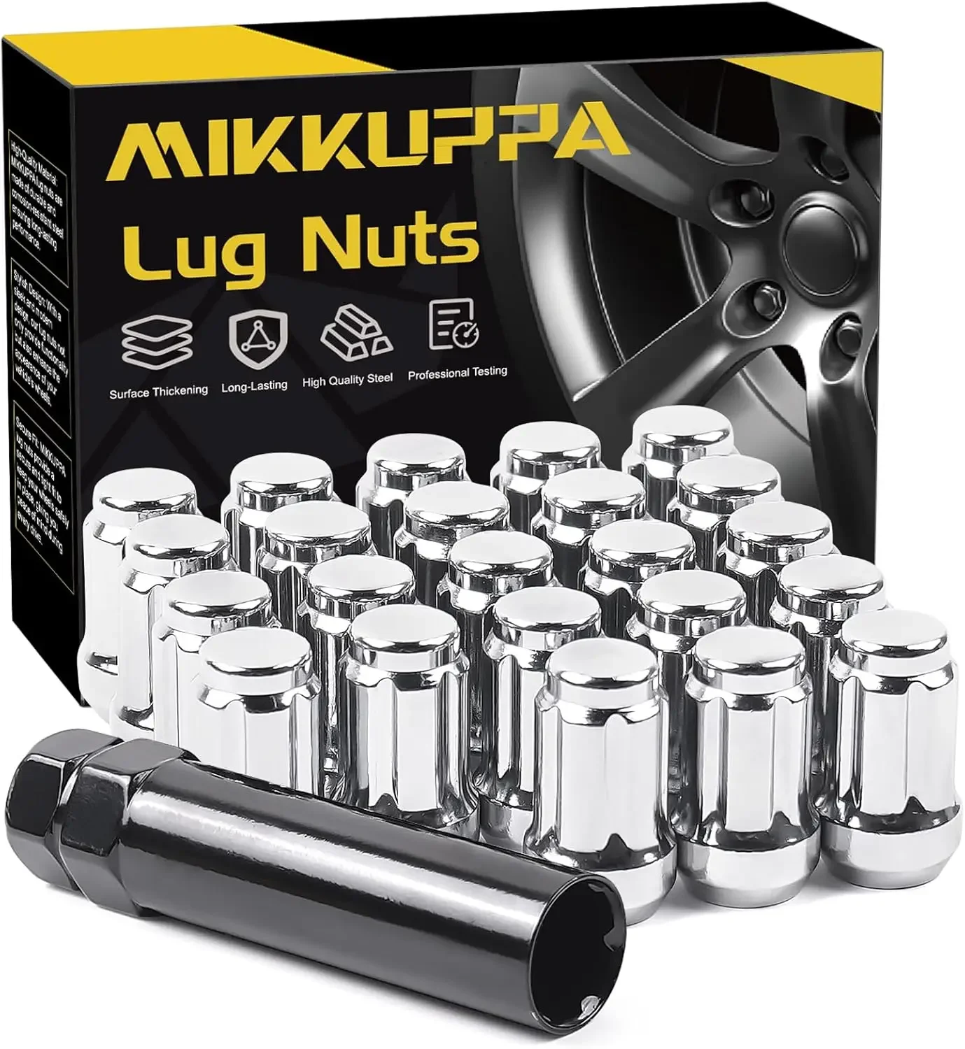 MIKKUPPA 23pcs 1/2-20 Lug Nuts Spline Replacement for 2002-2012 Jeep Liberty Aftermarket Wheel Chrome/Black Closed End Lug Nuts