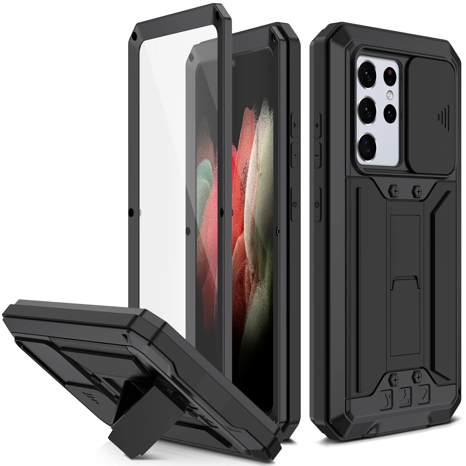 Shockproof Armor Case for Samsung Galaxy S22 S21 Ultra Plus Alloy Heavy Duty Full Body Cover Bulit In Screen Protector Kickstand |