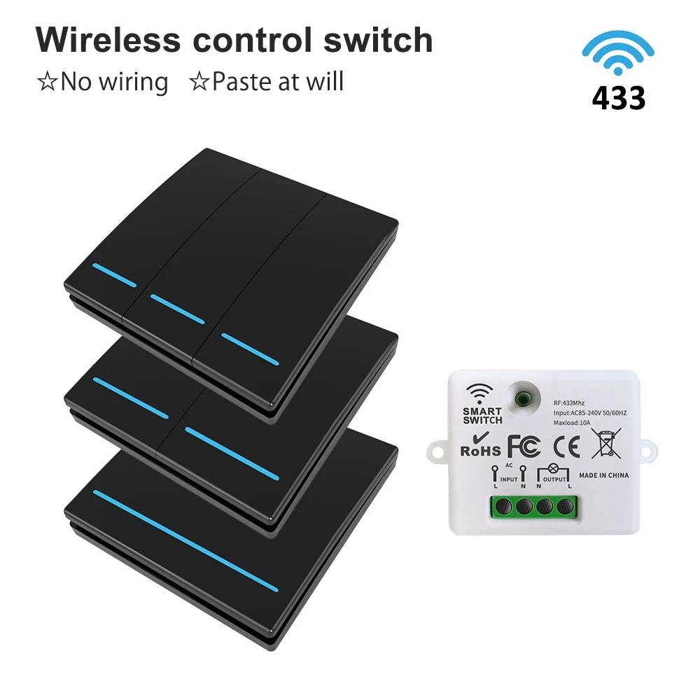 Hococa 433Mhz ไร้สายสวิทช์ Phosphor Strip 1/2/3 Gang 86 แผง 10a รีเลย์ควบคุมหลอดไฟ Led ตัวรับสัญญาณรีโมทคอนโทรล 1
