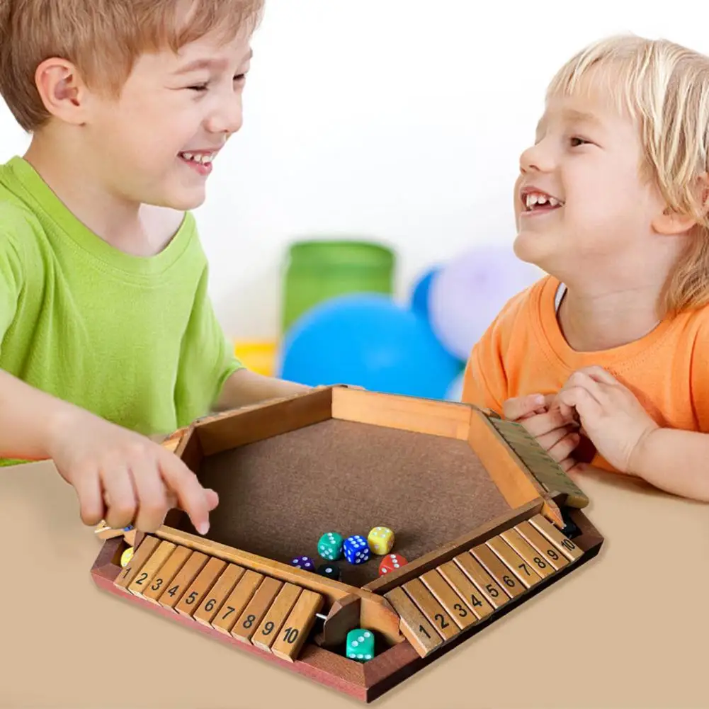 Educational Math Game Family Dice Board Game Educational Wooden Shut Box Board with 12 Dice for Kids Adults Fun for Family