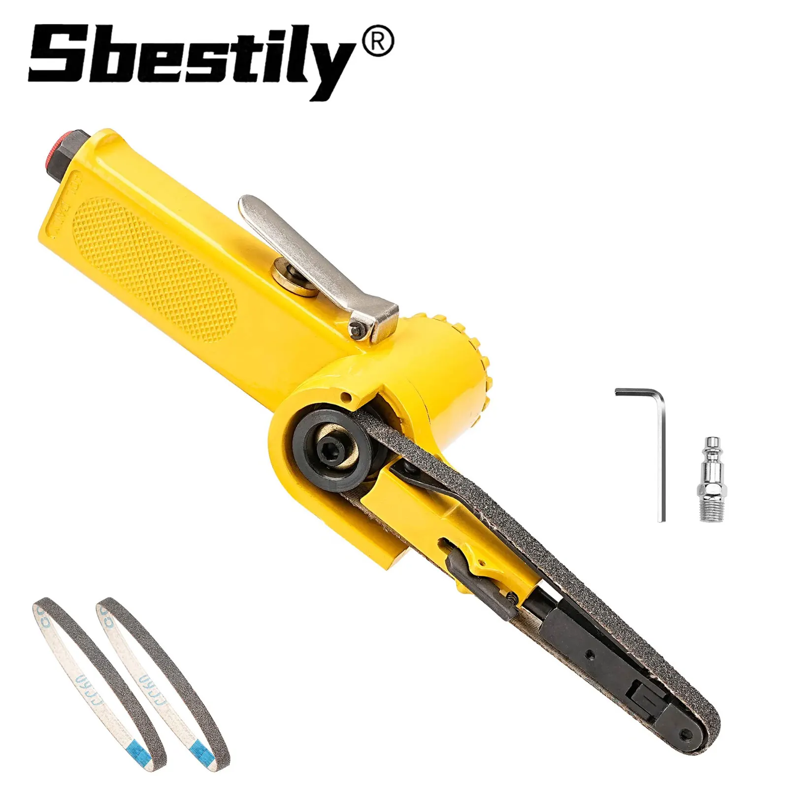 Sbestliy 3/8" Air Belt Sander Pneumatic Angle Grinder Sanding Machine With 10x330mm Sand Belt for Metal Deburring Rust Removal