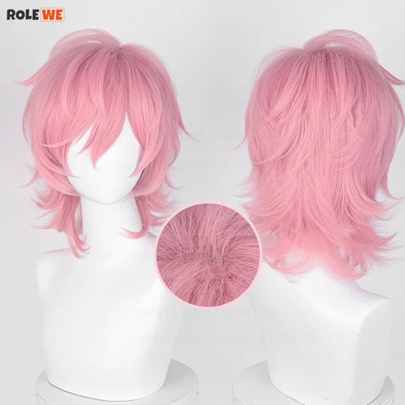 Hochwertige Ayato Yuri Cosplay-Perücke, kurz, rosa, hitzebeständiges Kunsthaar, Halloween-Party, Rollenspiel, Anime-Perücken + Perückenkappe – Detail 1
