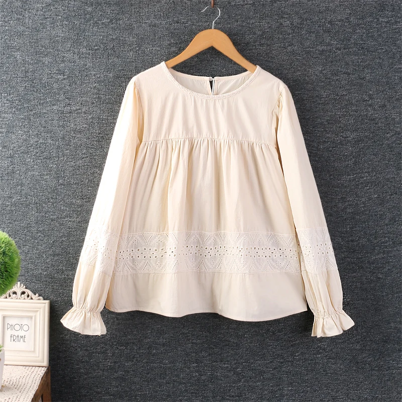 

Autumn New Sweet Solid Color Embroidered Shirt Women Casual Tops DD8173