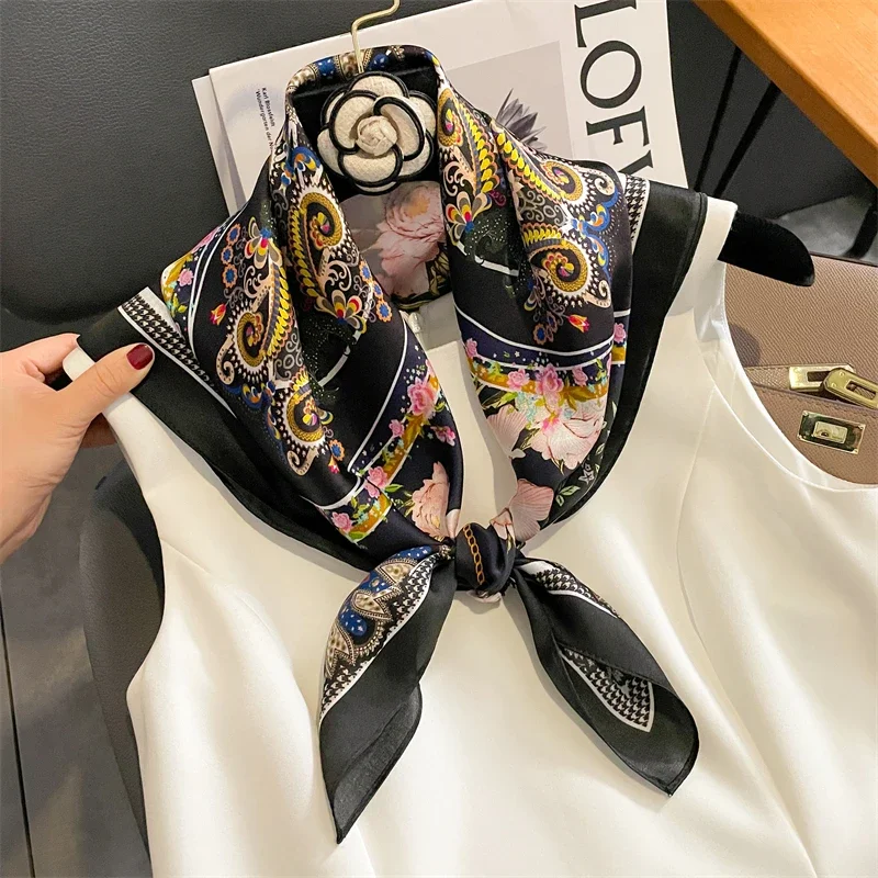 

Design Neckerchief 100% Real Silk Scarf for Women Fashion Floral Hair Bands Ribbon Lady Small Square Scarves Neck Tie Wrist Wrap