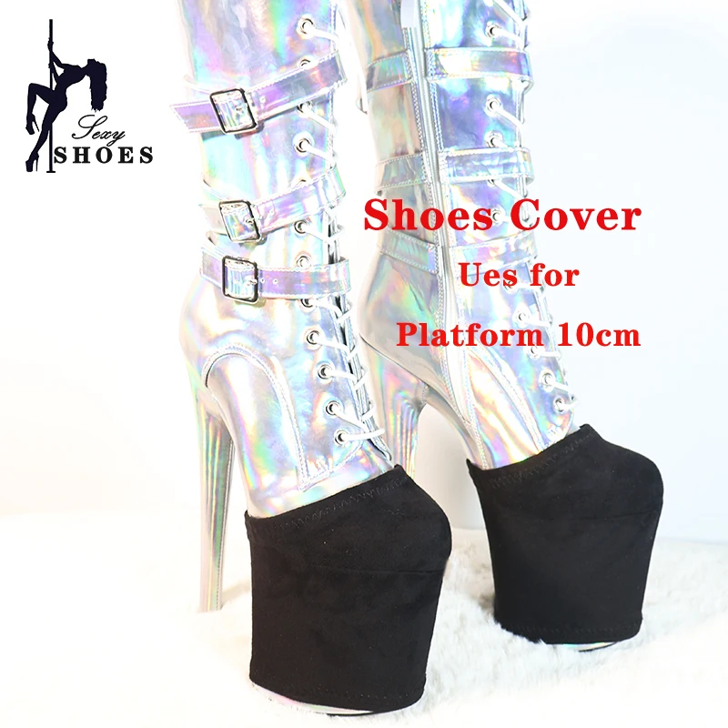 Platform Shoes Covers Black Suede High Heels Durable Shoes Cover 15cm 17cm 20cm 23cm 26cm Boots Training Shoes Protector Cover