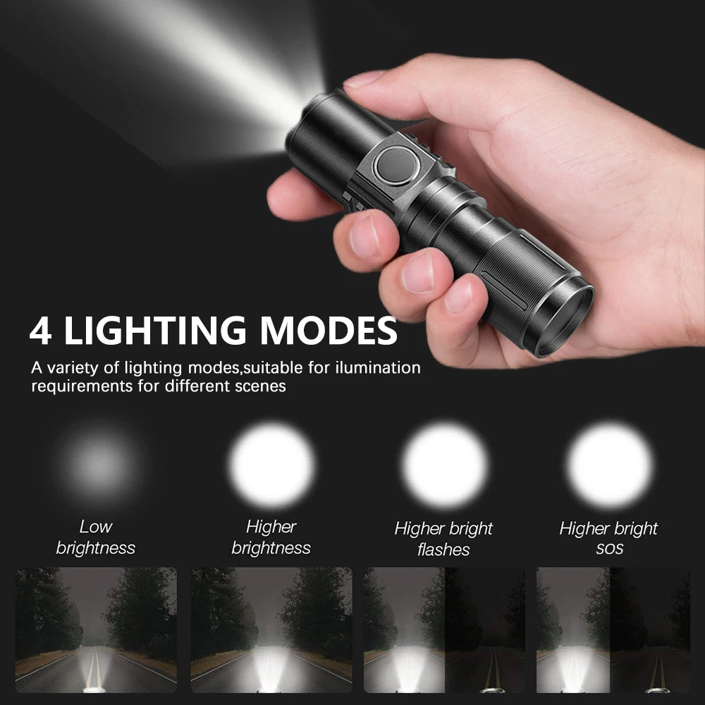 Description Picture 5 of itemPowerful LED Flashlight USB Rechargeable Zoom Torch 2000m Long Lighting Distance Spotlight 4 Modes Waterproof Outdoor Lantern