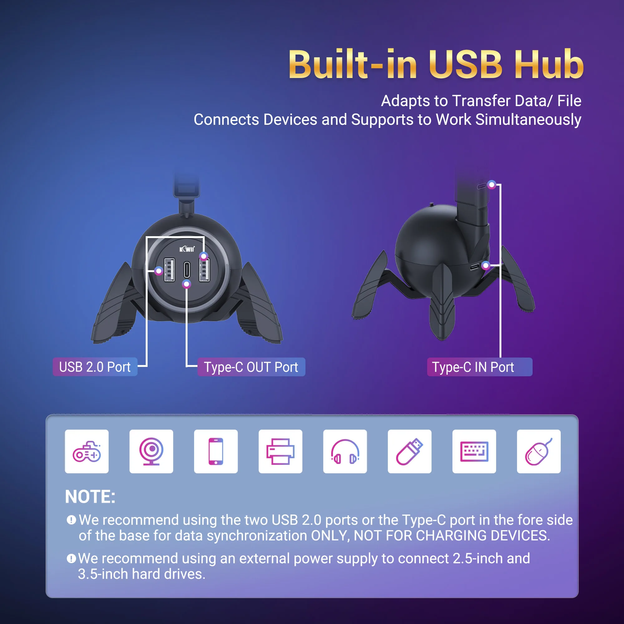 Kiwifotos-rgb Gaming Headphone Stand Suporte de Auscultadores Tipo-c Portas Usb Headconjunto Stand Rgb para Todos os Auscultadores - Image 3