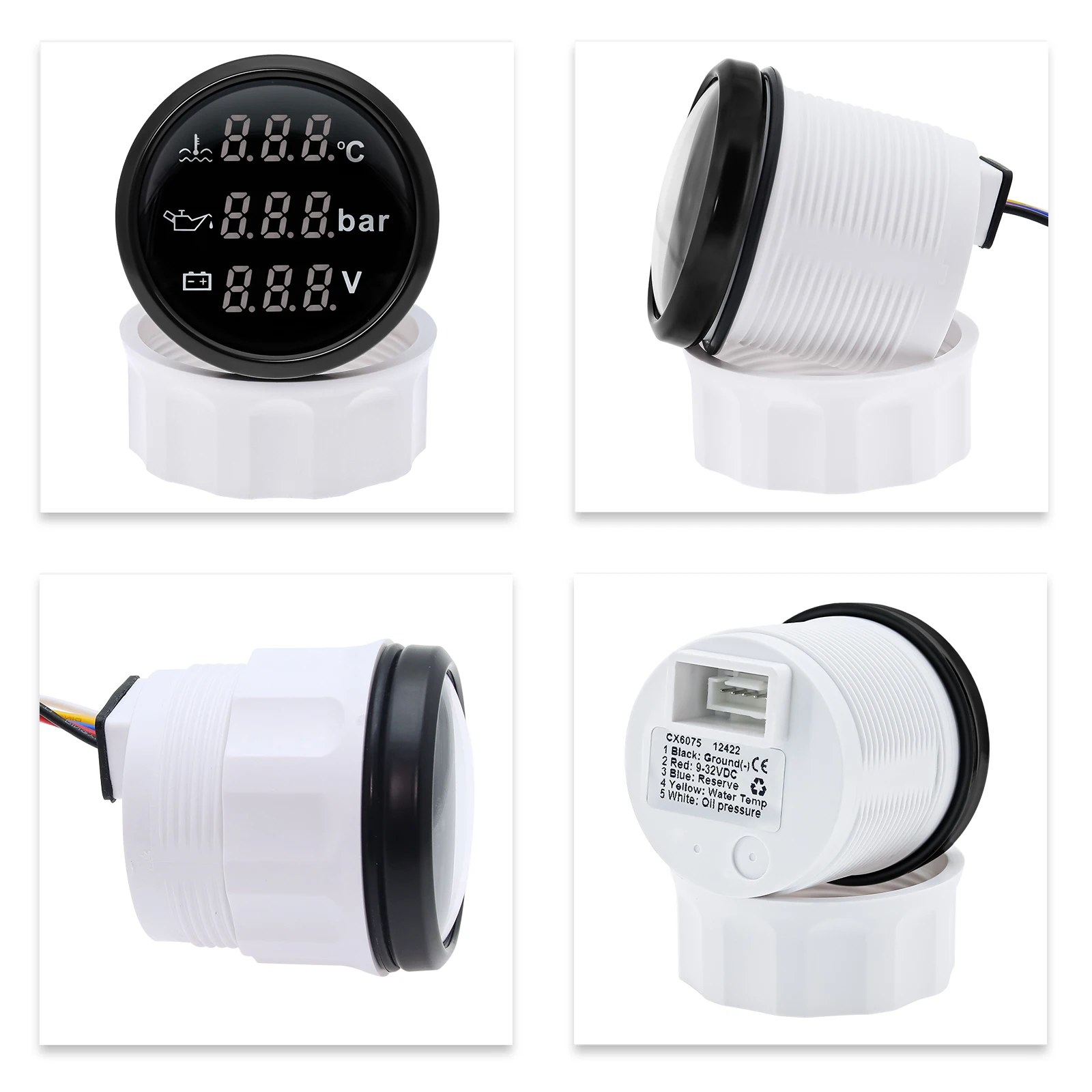 3 In 1 52mm Digital Gauge with Alarm 0~120℃ Water Temperature Gauge+Oil Pressure