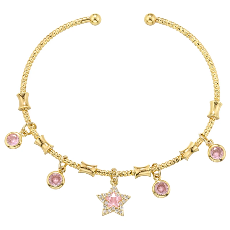ZHUKOU candy charms bracelet for women Gold color romantic round charms bangles lady birthday gifts Man bracelet Jewelry VL338 bangle bracelet