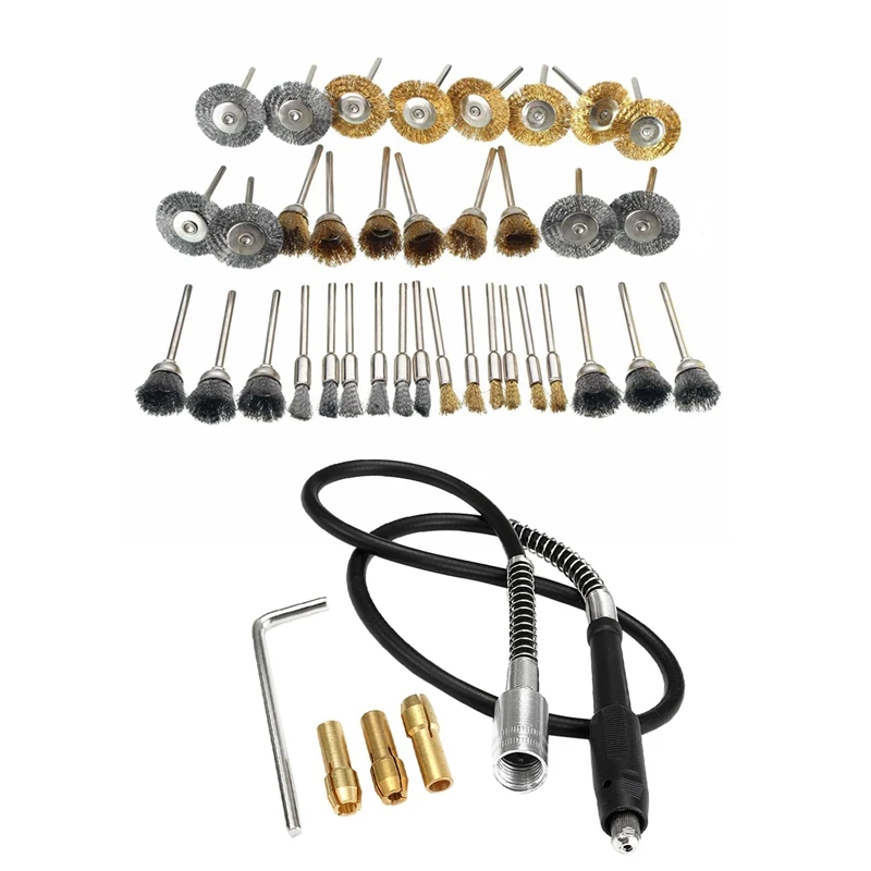

36 Pcs Copper Wire Polishing Wheel Brush Drum Full Set & 1Set 42Inch 107Cm Corded Grinding Electric Flex Flexible Shaft